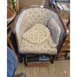 An early 20th Century mahogany part show frame tub elbow chair with upholstered back and seat, set