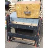 Two tin trunks and an OSB toolbox - sold with a workbench