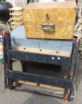 Two tin trunks and an OSB toolbox - sold with a workbench