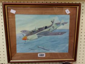 Peter de Witt: a framed watercolour study a Fairy Gannet, aircraft (anti-submarine reconnaissance)
