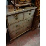 A 95cm 19th Century mahogany low chest of two short and two long drawers, set on bracket feet -