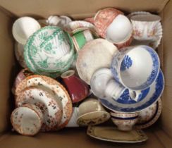 A box containing a quantity of bone china trios, various factories and form