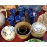 A quantity of Studio Pottery including Jeremy Leach vases, Dart Pottery preserve pot, etc.
