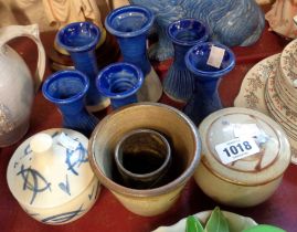 A quantity of Studio Pottery including Jeremy Leach vases, Dart Pottery preserve pot, etc.