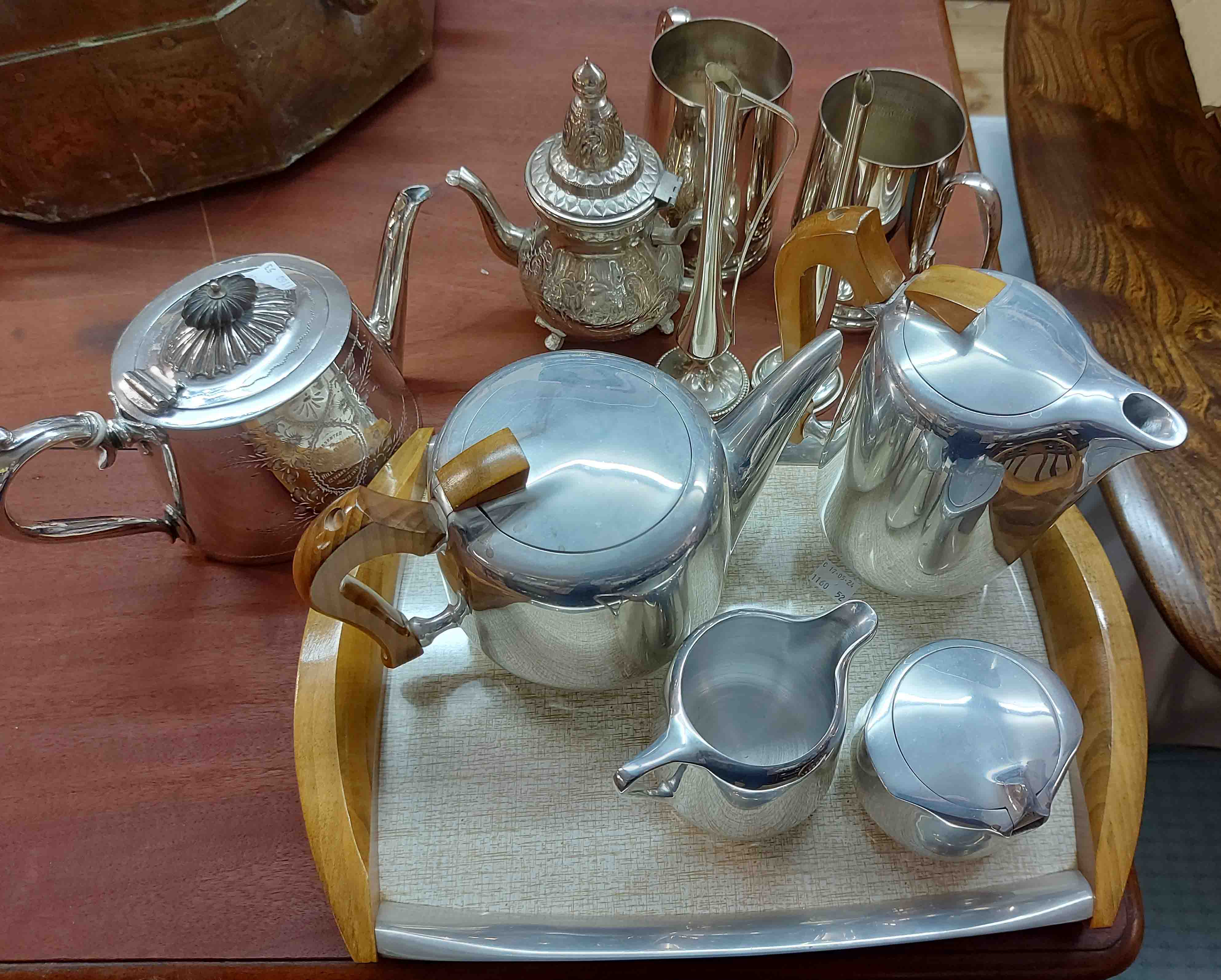 A small quantity of silver plated items - sold with a vintage Picquot ware tea set with tray