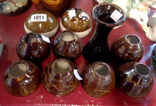 Eight Jeremy Leach Studio Pottery vases of various form - sold with two paperweights