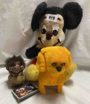 A vintage Mickey Mouse toy - sold with a yellow battery powered dog and a Nyform troll