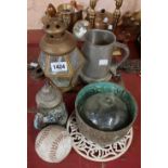 A small quantity of metalware including a trivet, pewter tankard, etc.