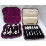 A cased part set of four silver apostle and two other spoons - sold with a cased set of six silver