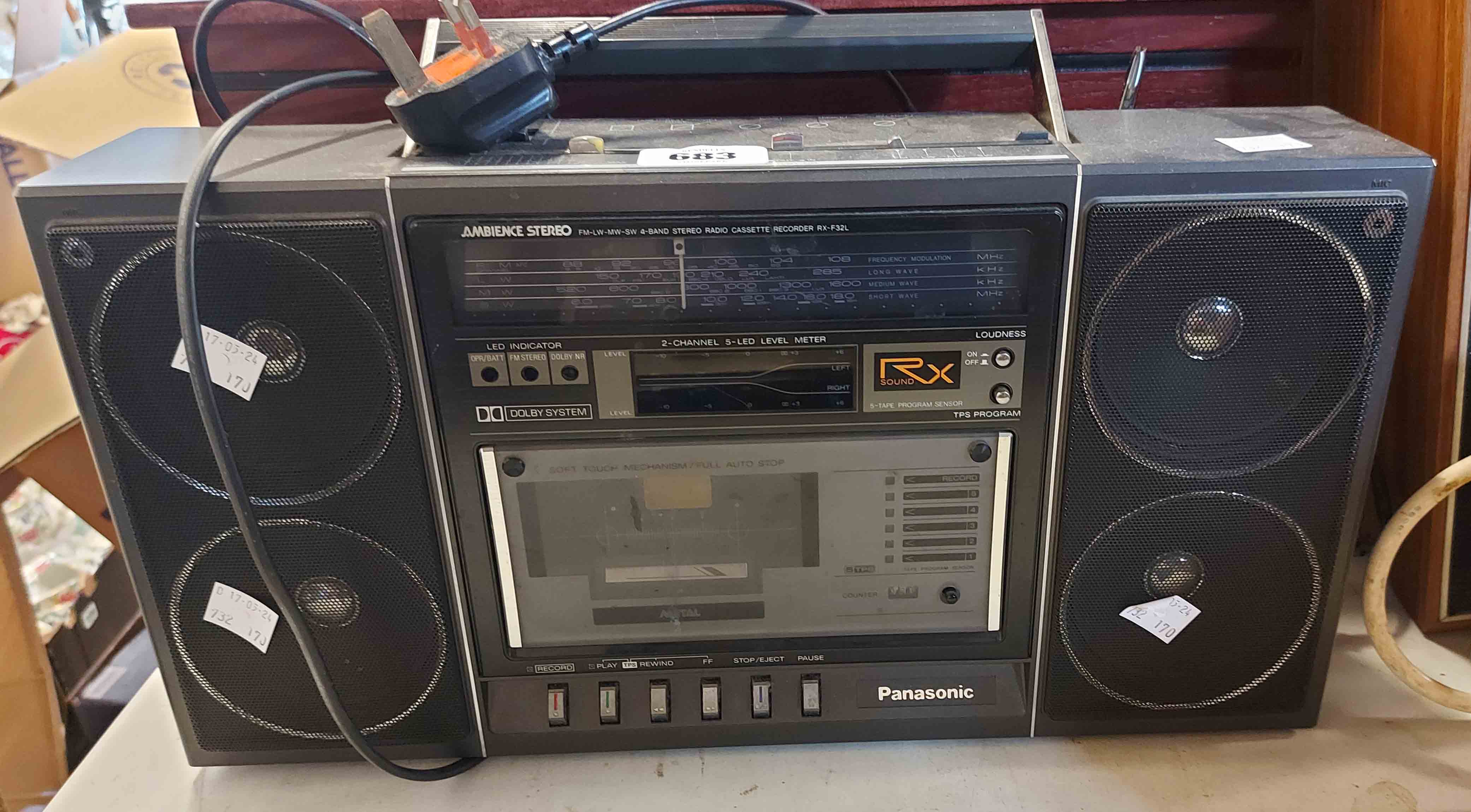 A Panasonic RX-F32LE radio cassette player