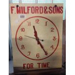 A vintage battery operated Milford & Sons advertising clock