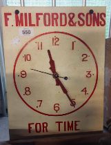 A vintage battery operated Milford & Sons advertising clock