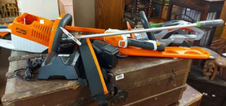 Two Stihl cordless hedge trimmers and one other - sold with a gas powered weed killer