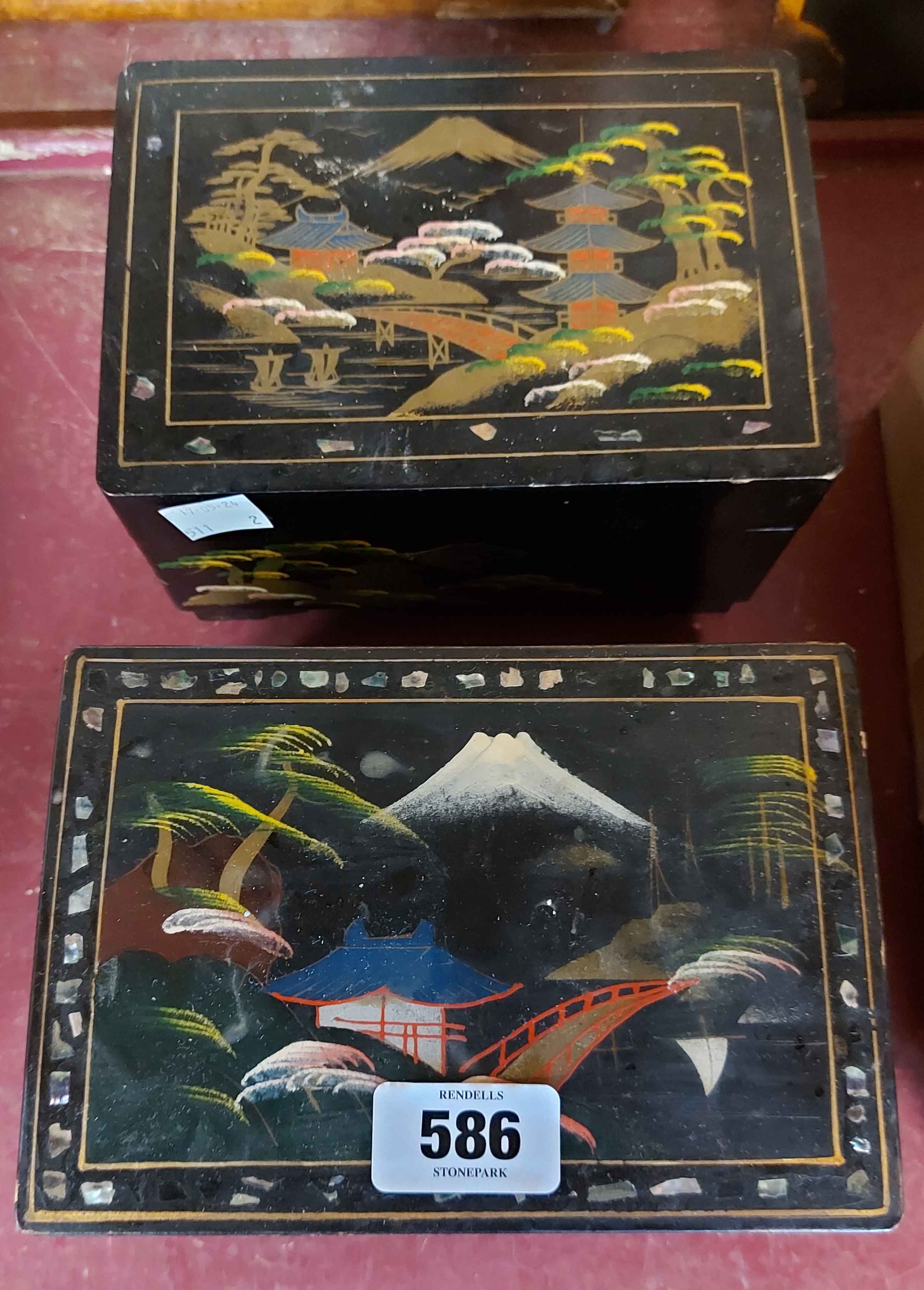 Two oriental lacquered jewellery boxes