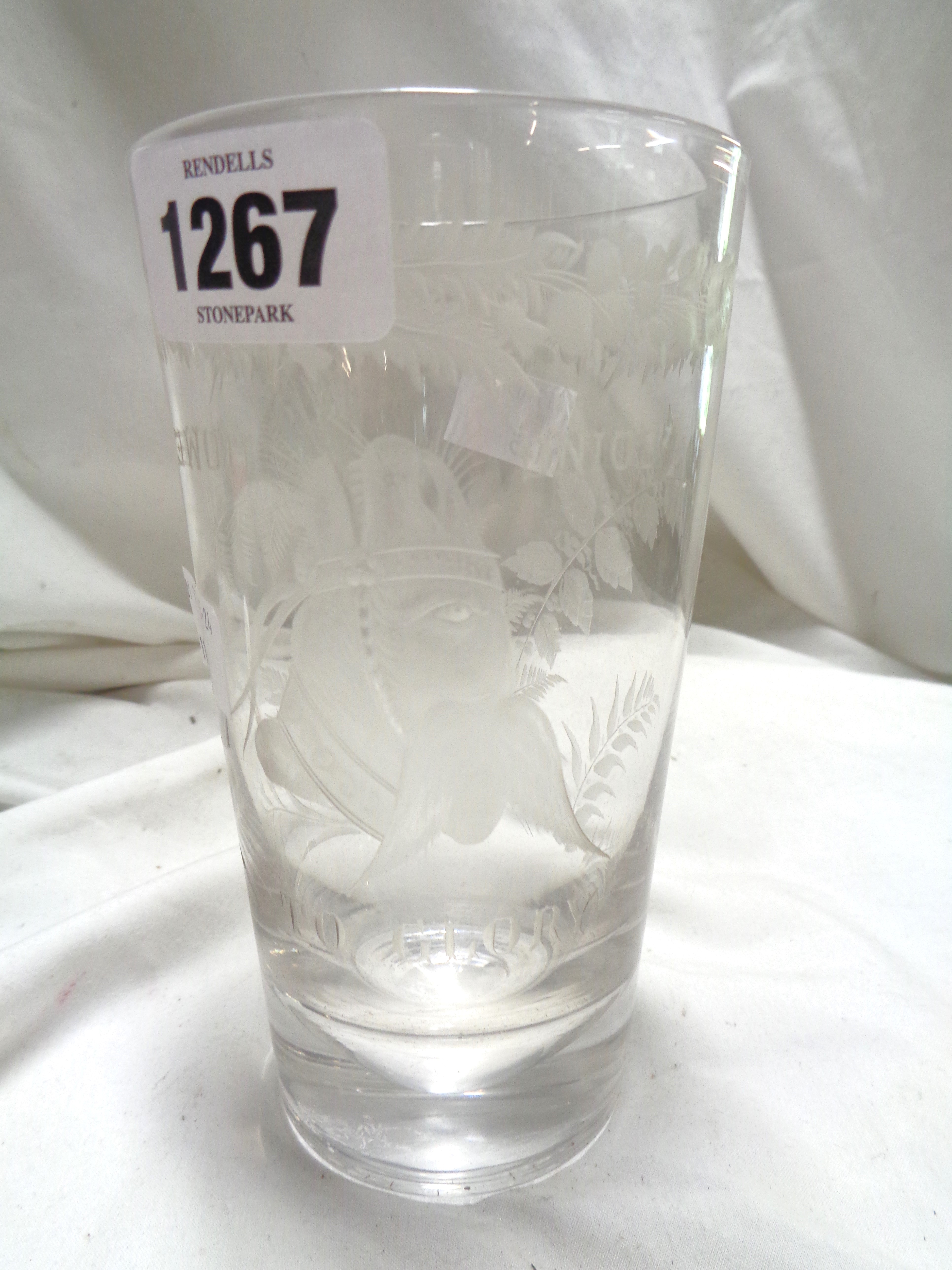 A late 19th Century glass tumbler with engraved 'turny uppy' Horse/Old man image, 'Going Home to