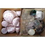 Two boxes containing a quantity of ceramics and glass, including Tuscan China part tea set