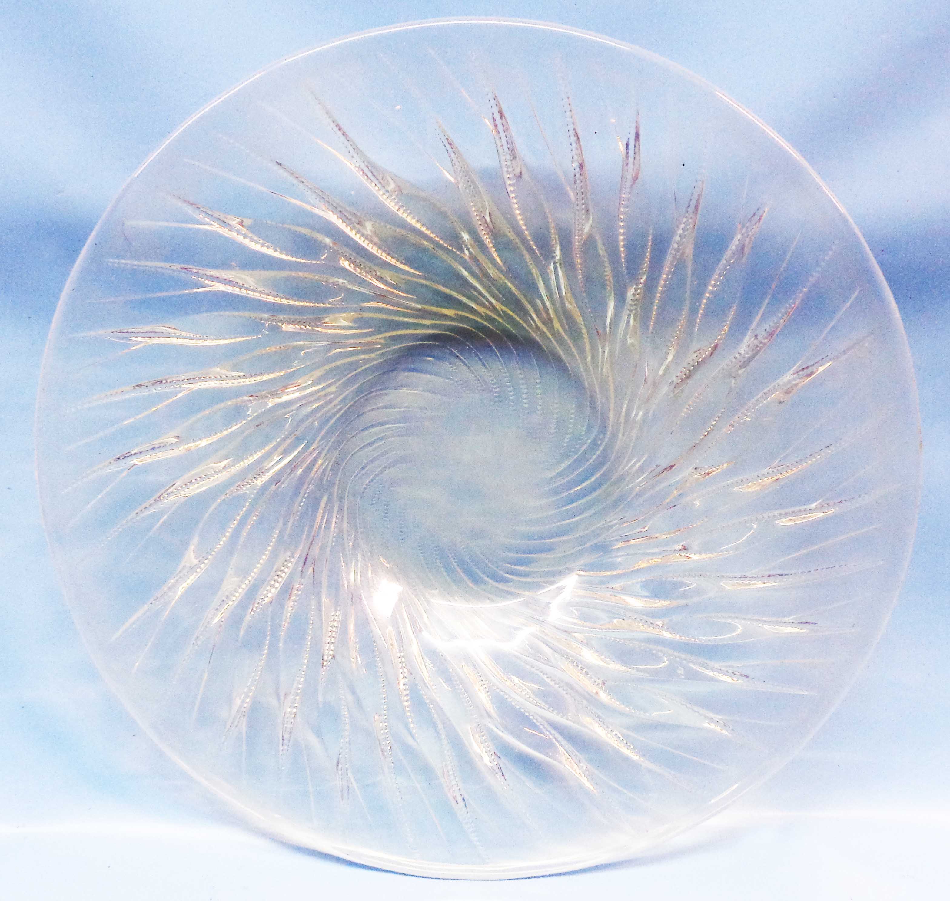 R. Lalique: a large 'Algues' pattern coupe overte bowl with opalescent finish - etched R. Lalique