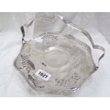 A marked 925 'sterling' footed cake basket with scalloped rim, integral pierced handle and further