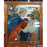 A vintage framed embroidery, depicting the Prodigal son