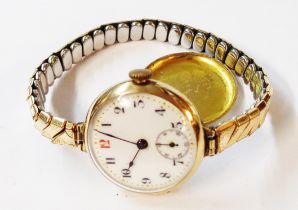 A 375 (9ct.) gold cased lady's wristwatch with white dial, seconds dial and Dreadnought fifteen