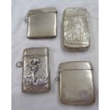 Two plain silver vesta cases, a marked 925 similar with embossed mermaid decoration and a silver