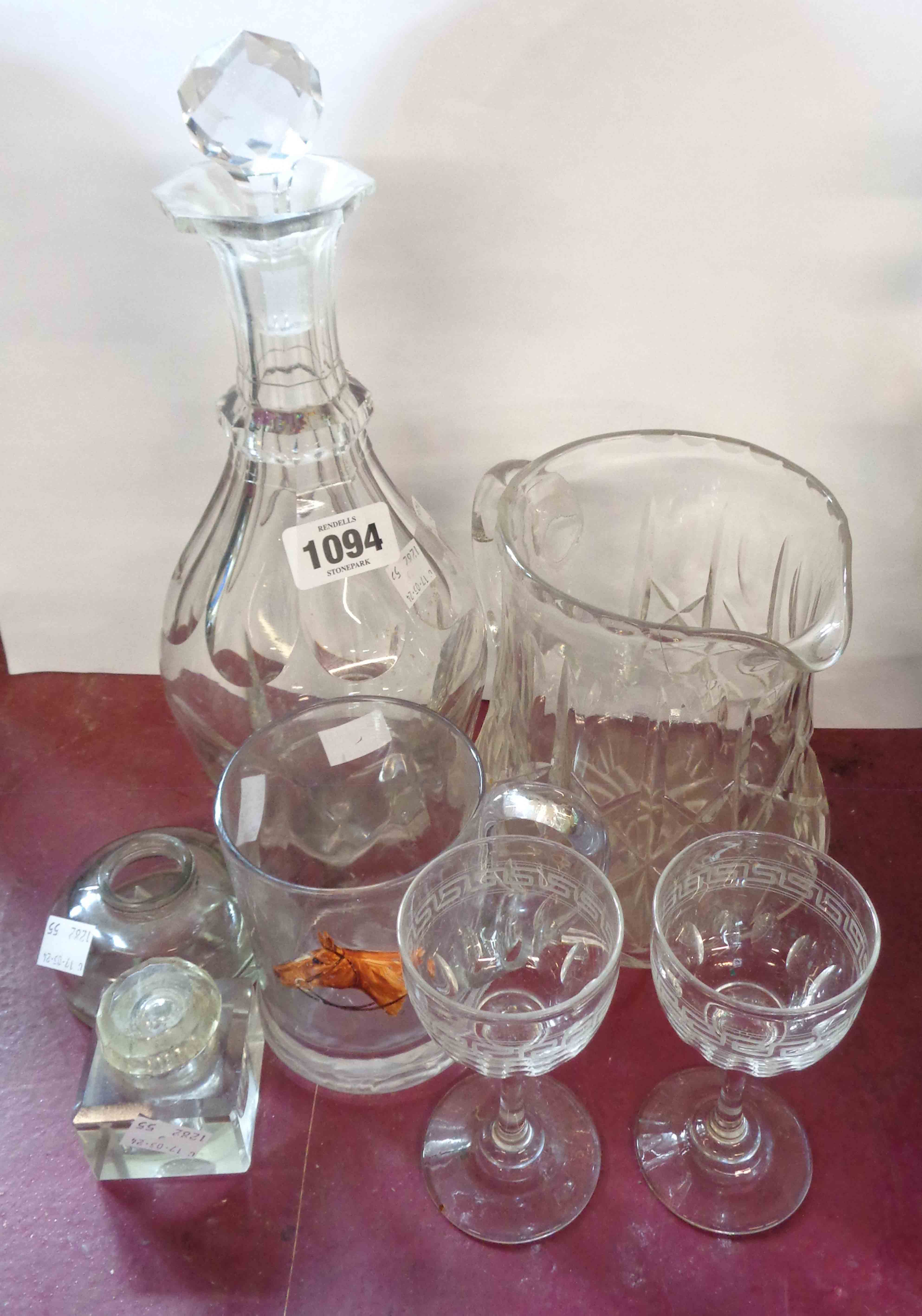 A quantity of glassware including decanter, jug (a/f), etc.