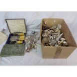 A box containing a large quantity of assorted silver plated cutlery - various age, maker and design,