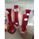 A Whitefriars 'hambone' vase in the ruby colourway and another Whitefriars ruby vase - sold with