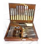 An oak canteen containing a part six place setting of Walker & Hall silver plated cutlery - sold