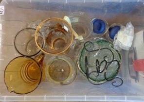 A crate containing a quantity of glassware including jugs, vases, etc.