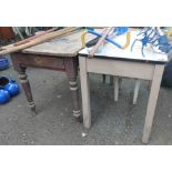 A vintage enamel top kitchen table - sold with another wooden similar