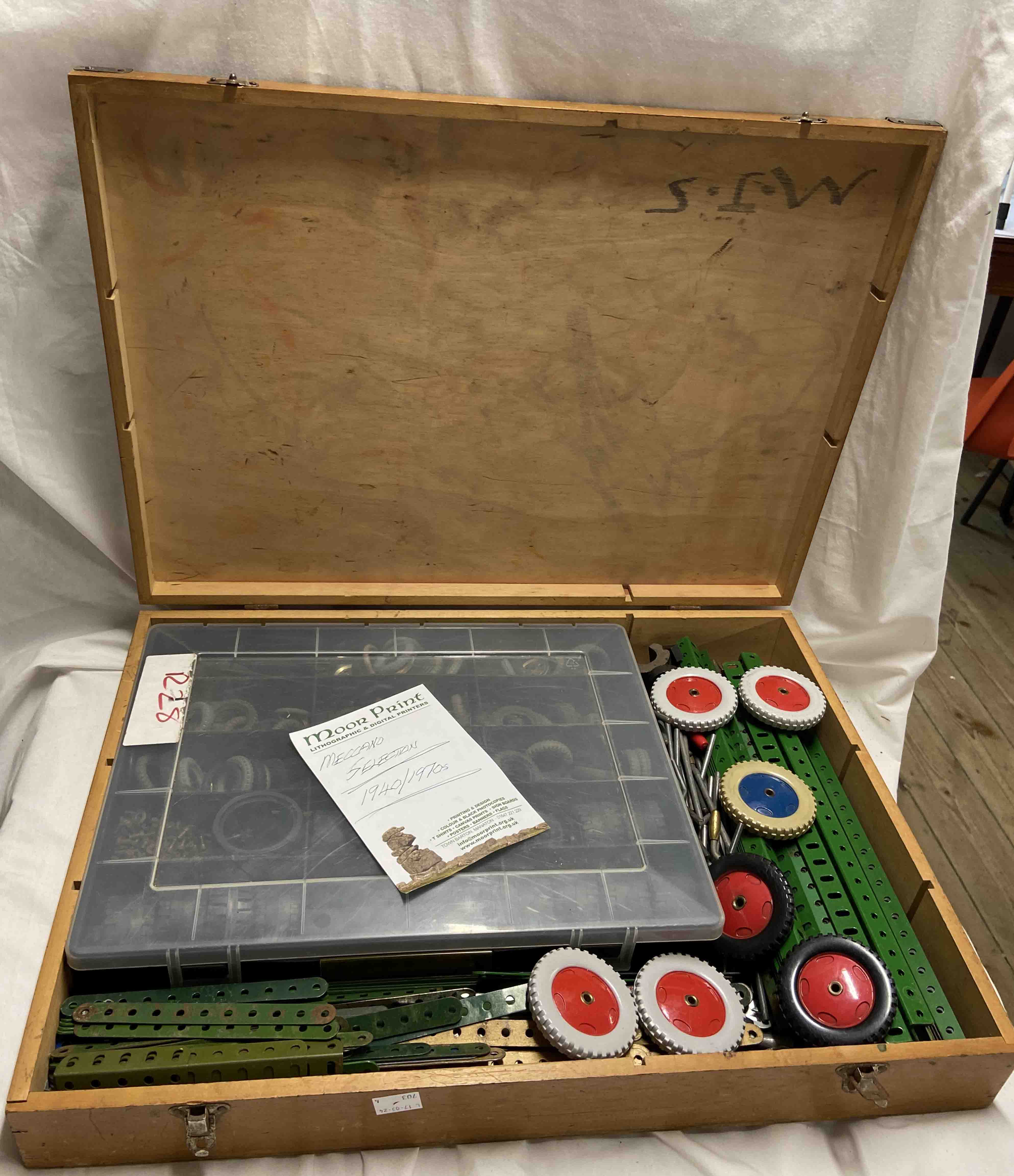 Two boxes containing a quantity of Meccano magazines, axil rods, a wood case of Meccano, etc. - Image 2 of 3