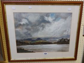 John Cooke: a framed watercolour, depicting a view of Coniston Water - signed