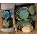 Two boxes containing a large quantity of Denby Stoneware in the Meadow Green colourway including