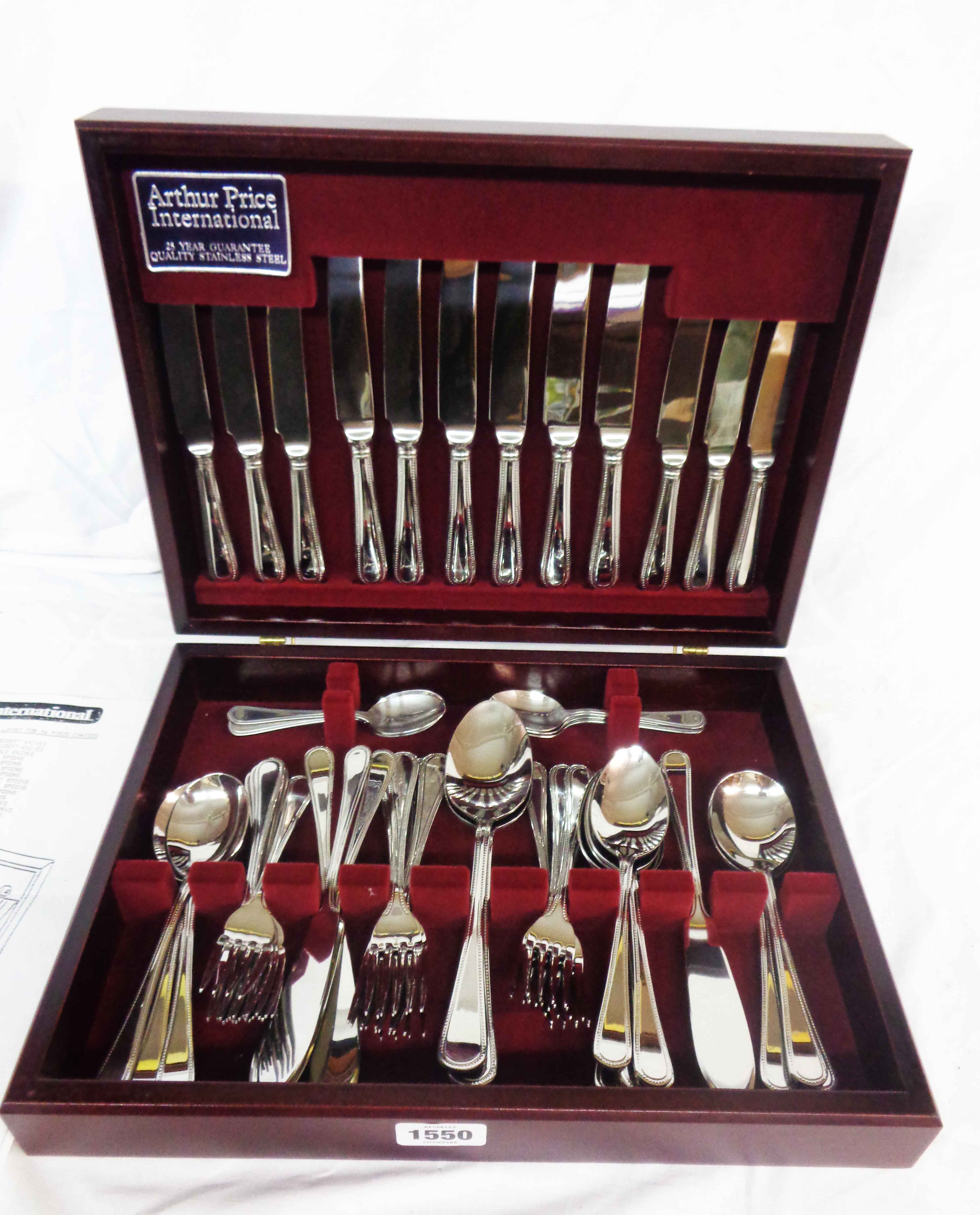 A canteen containing a six place setting of Arthur Price stainless steel cutlery