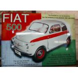 A vintage Fiat 500 enamel advertising sign