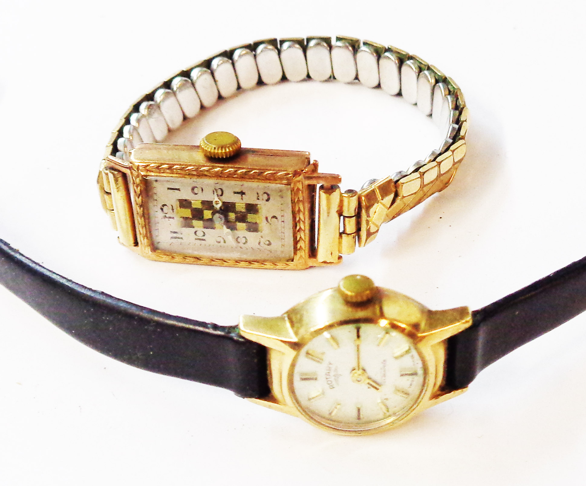 A vintage 9ct. cased lady's wristwatch with checkerboard detail to dial centre, on plated