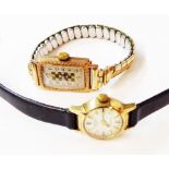 A vintage 9ct. cased lady's wristwatch with checkerboard detail to dial centre, on plated