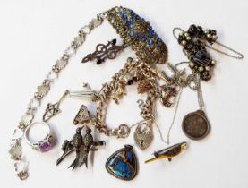 A bag containing a small collection of silver, marked 925 and other white metal jewellery