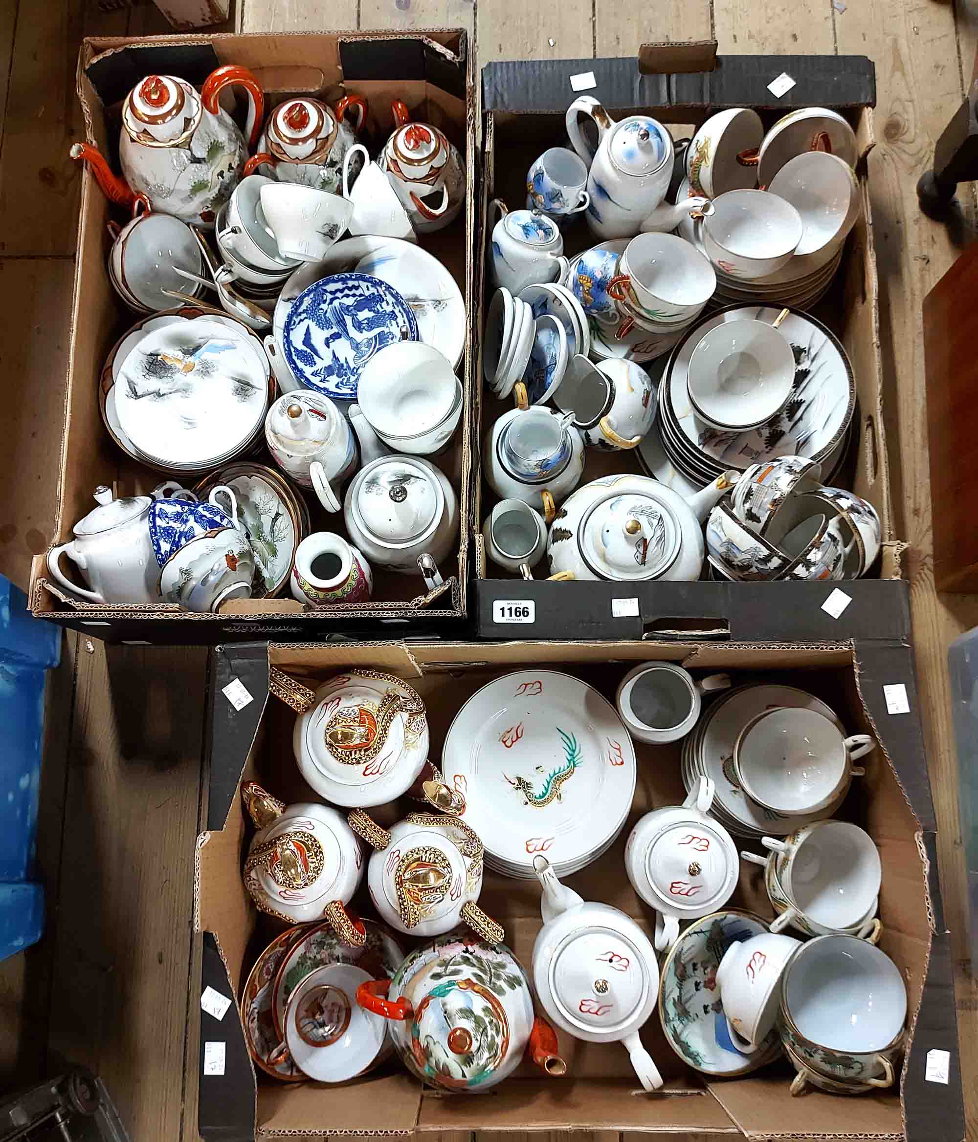 Three boxes containing a quantity of Japanese eggshell porcelain teaware, etc.