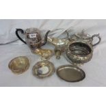 A quantity of silver plated items including teaware, wine coaster, etc.