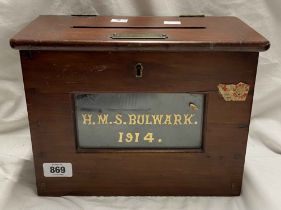 An antique 1914 H.M.S. Bulwark ship's letter box