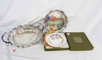 A boxed Christophle silver plated dish - sold with a vintage silver plated table dish with foliate