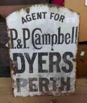 An antique double sided enamel sign with black lettering on a white ground 'Agent for P. & P.