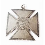 A silver Maltese cross style pendant for Paignton School '1st Prize. B. Tucker, Christmas 1865' -