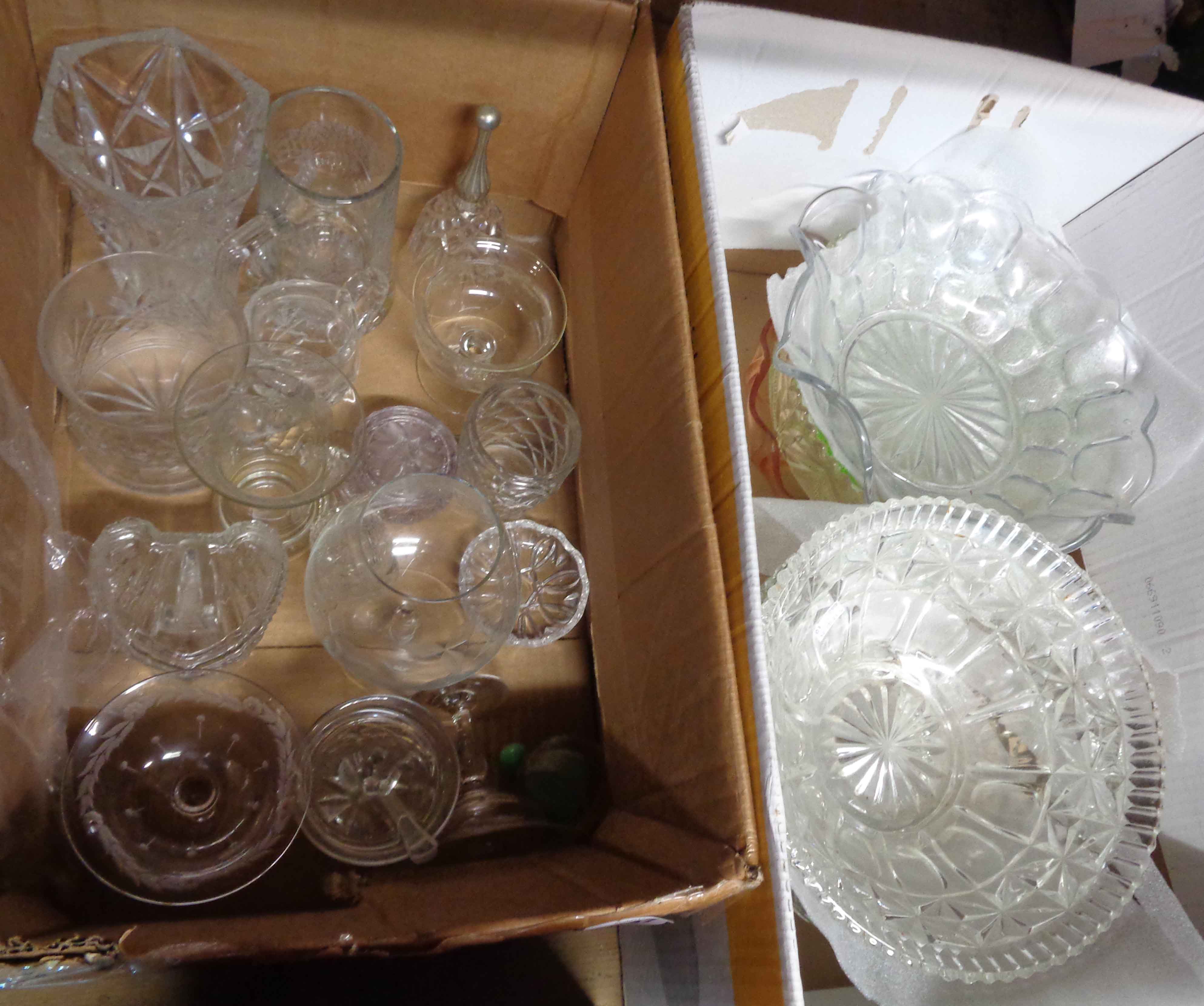 Two boxes containing a quantity of assorted glassware