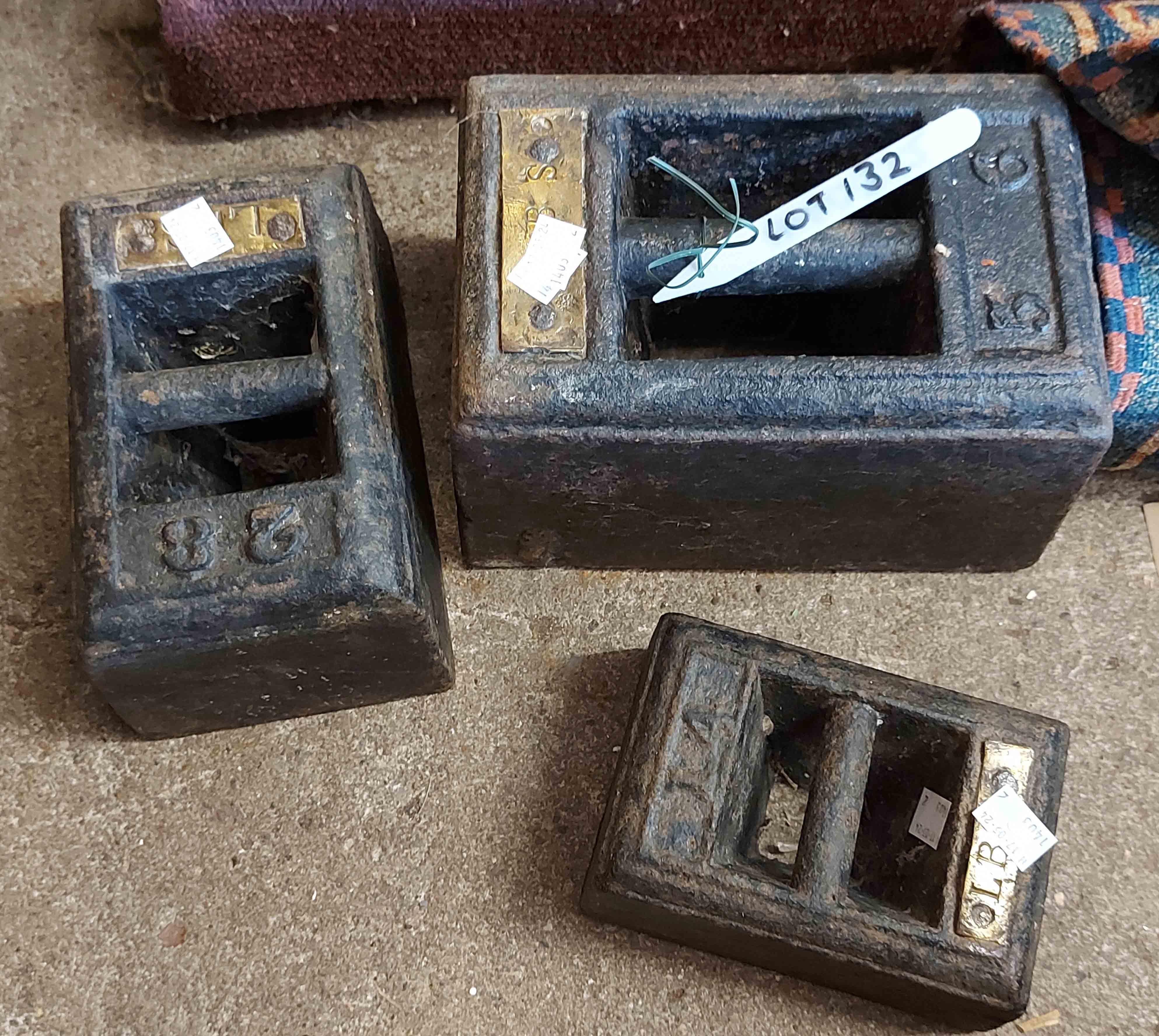 Three large brass and metal Customs & Excise weights