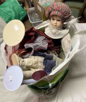 A bag containing four vintage puppets including Pelham, etc. - sold with a quantity of porcelain