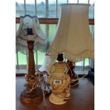 Five assorted table lamps including an onyx example, etc.