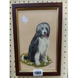 S. Worth: a framed oil painting of an old English sheepdog on ceramic panel - signed